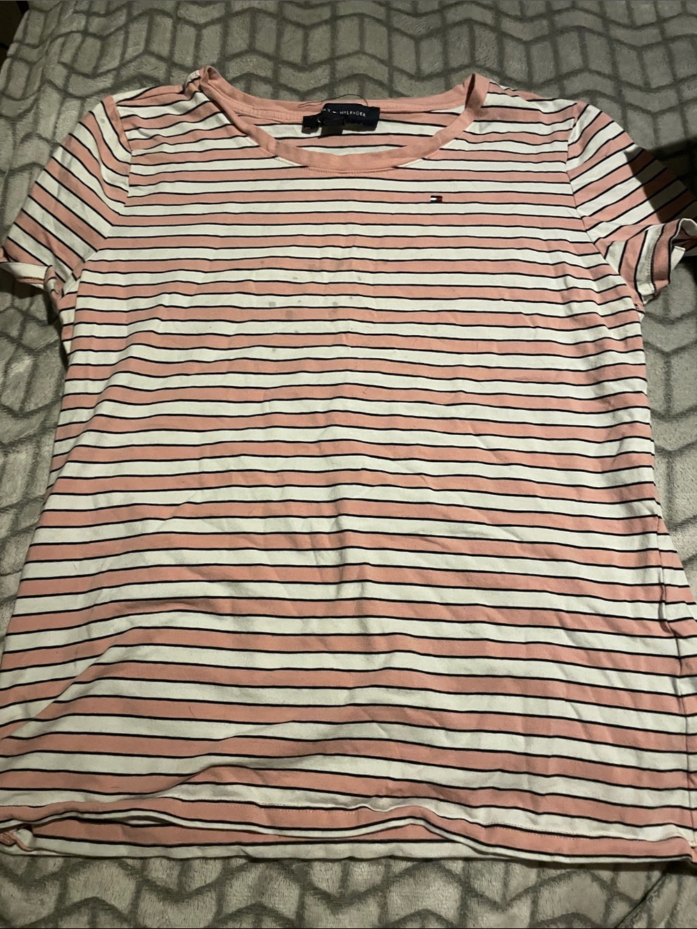 Tommy Hilfiger Pink & White Striped Crewneck Tee